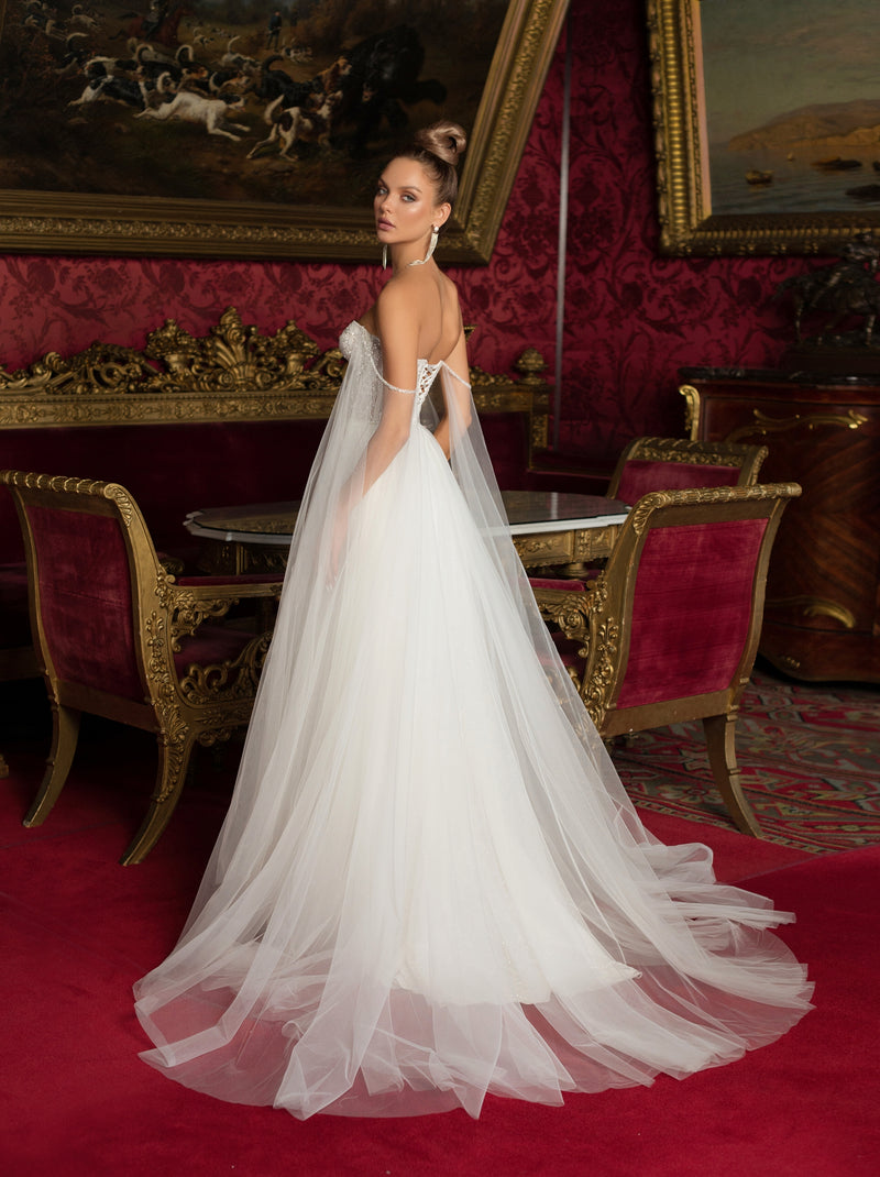 Robe de mariée chérie sans bretelles avec ailes et jupe amovibles