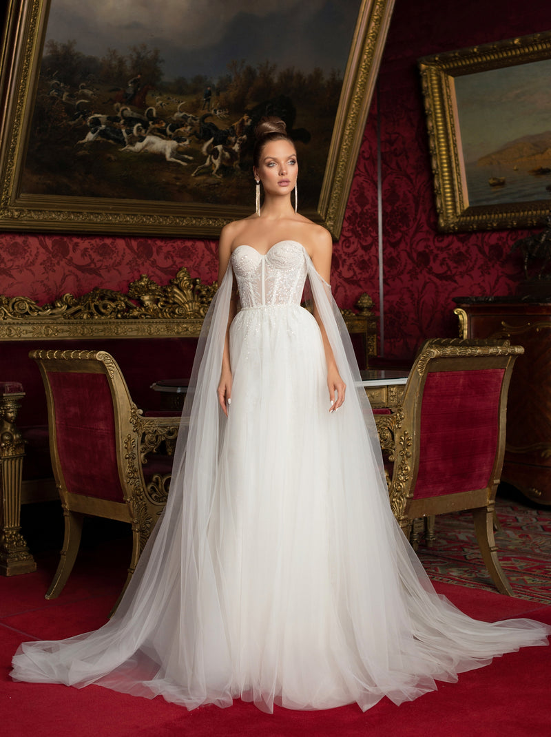 Robe de mariée chérie sans bretelles avec ailes et jupe amovibles