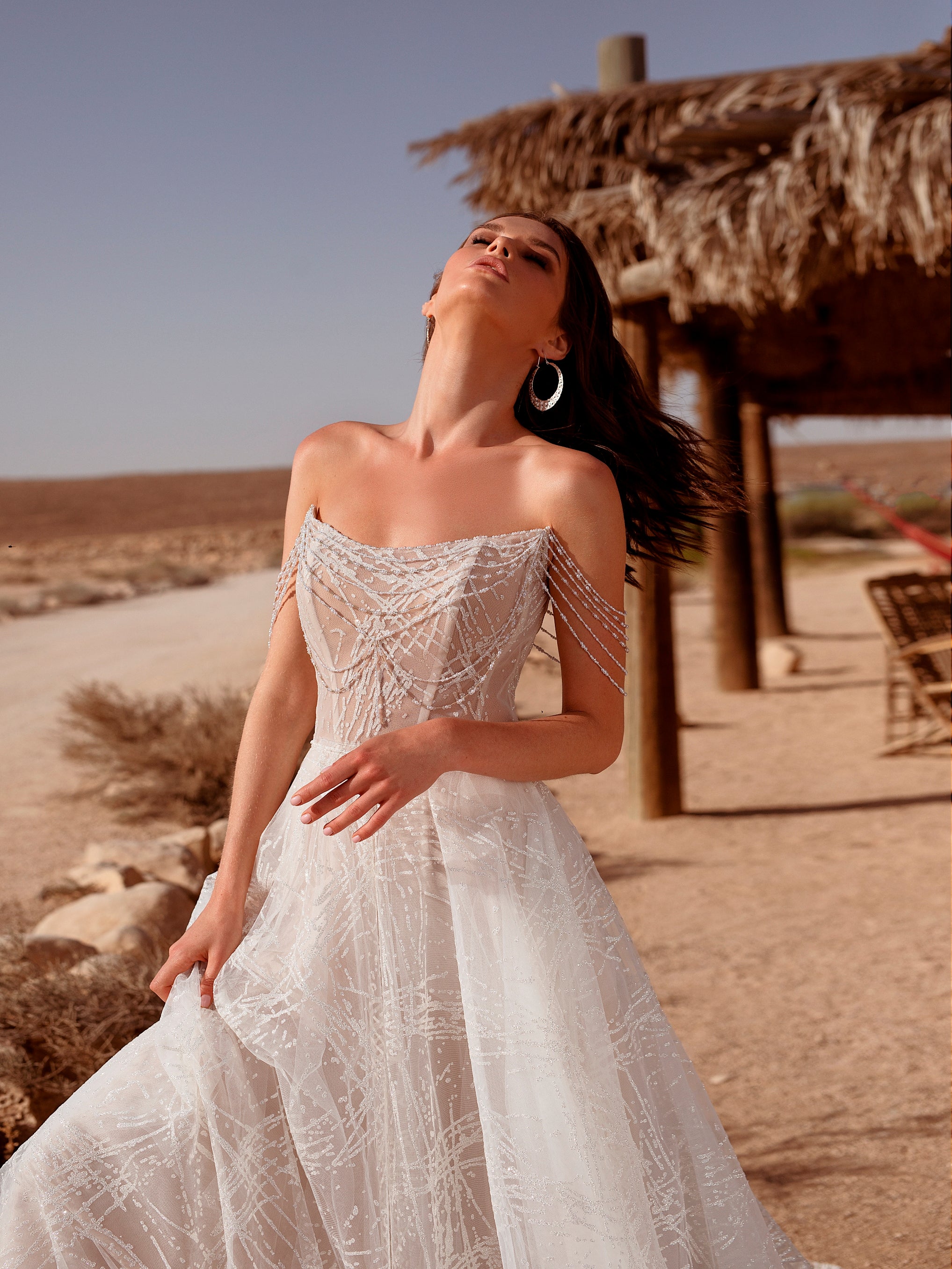 Lace Applique High Neck Sleeveless Glitter Wedding Gown – HAREM's Brides