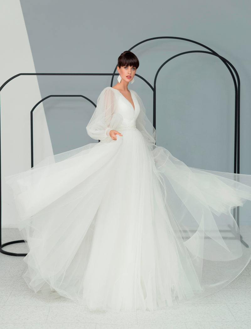 Puffy Sleeves Ball Gown Wedding Dress