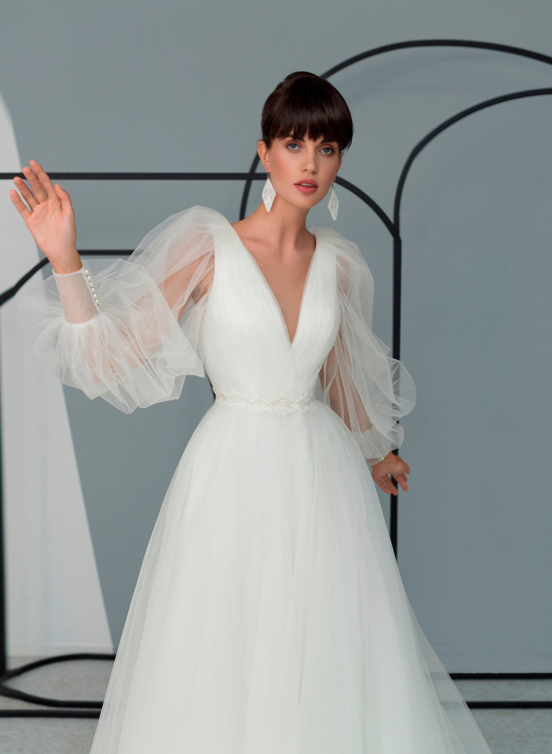 Robe de mariée robe de bal à manches bouffantes