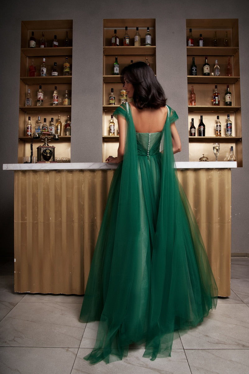 Emerald Sweatheart Maxi Dress with Wings