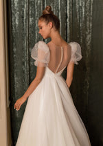 V-Neck A-Line Cap Sleeve Wedding Dress