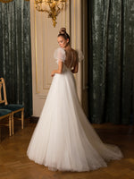 V-Neck A-Line Cap Sleeve Wedding Dress