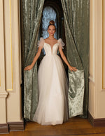 V-Neck A-Line Cap Sleeve Wedding Dress