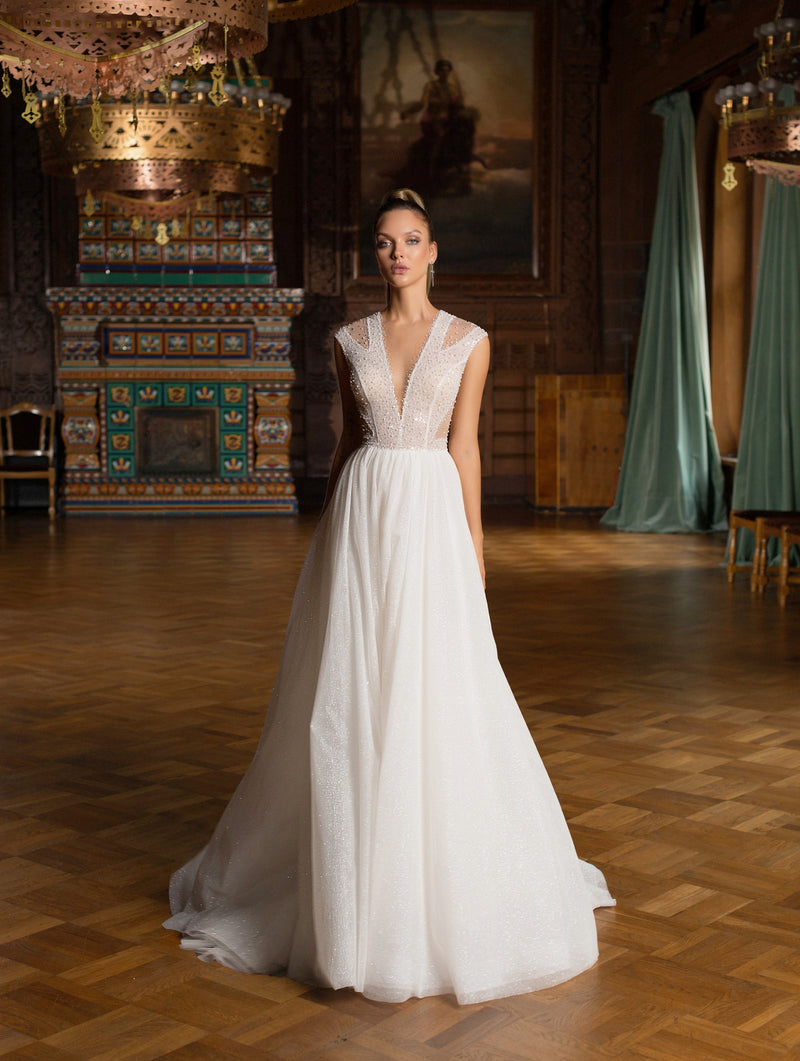 Illusion Neckline A-Line Wedding Dress – HAREM's Brides