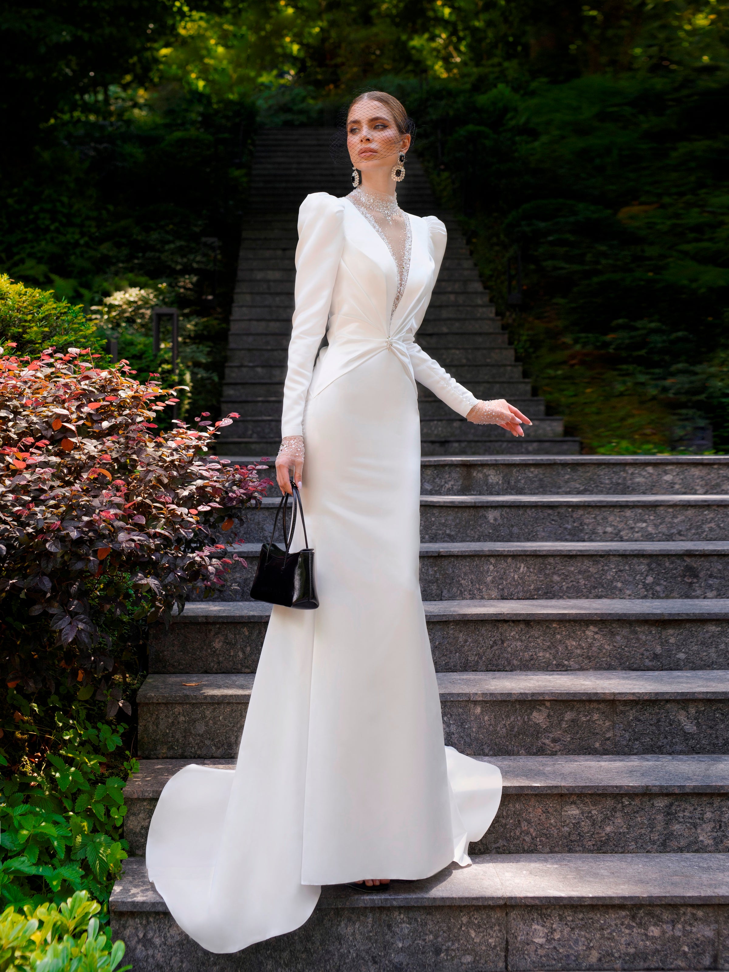 Elegant High Neck Long Sleeve Mermaid Wedding Dress HAREM's Brides Elegant High Neck Long Sleeve Mermaid Wedding Dress HAREM's Brides