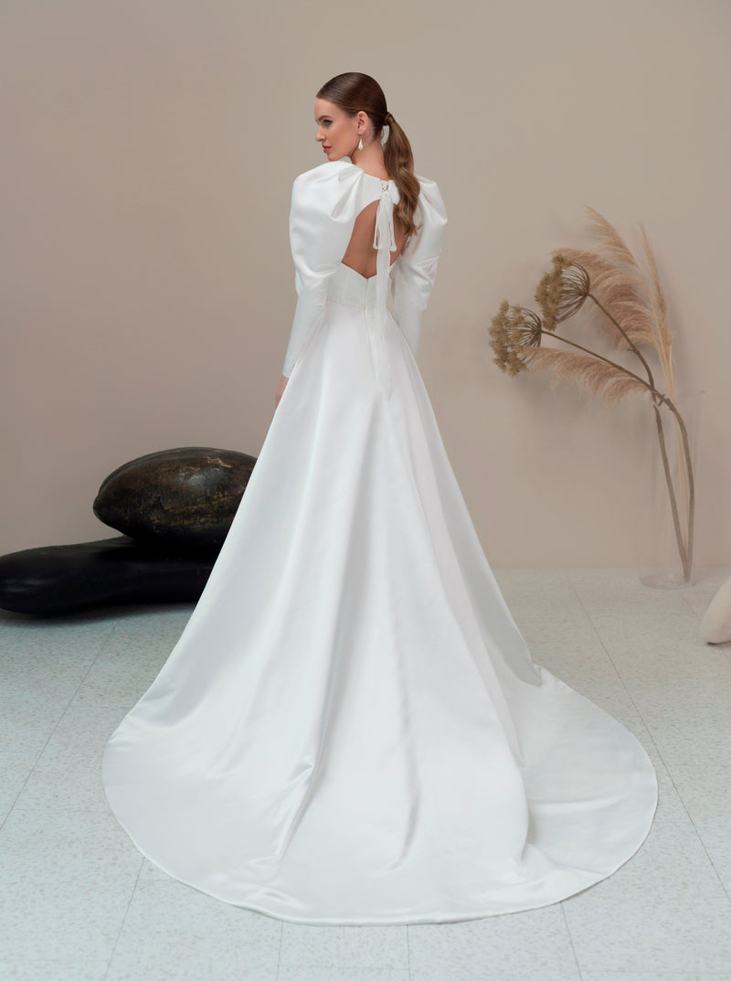 Vestido de noiva modesto elegante de manga comprida