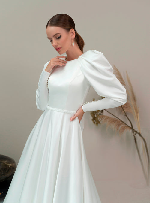 Vestido de novia modesto elegante de manga larga
