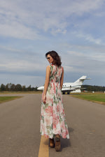 High Neck Flower Print Maxi Dress