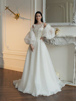 High-Neck Wedding Gown With Removable Sleeves