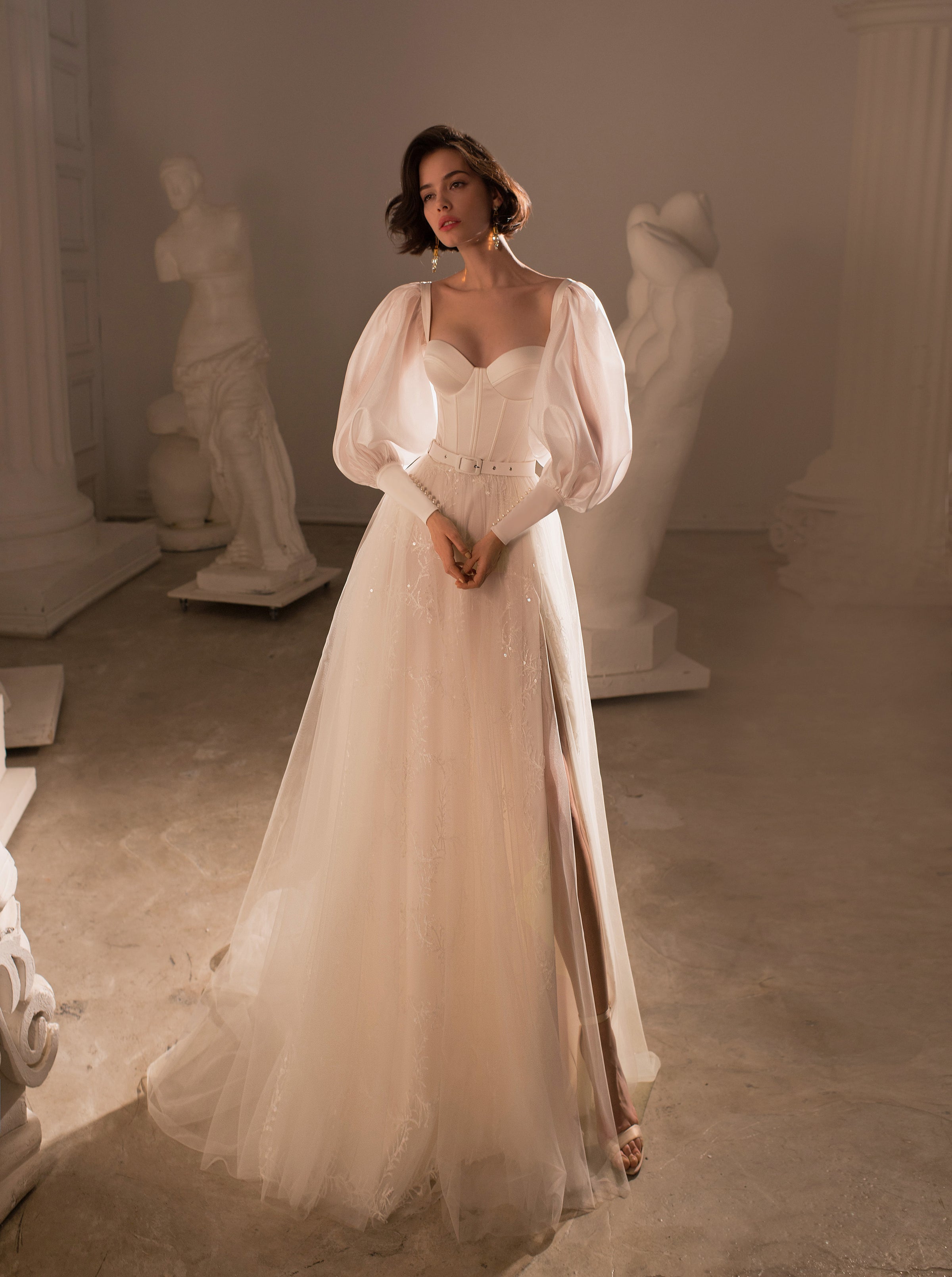 Juliet Sleeves A-Line Wedding Dress – HAREM's Brides Juliet Sleeves A-Line Wedding Dress – HAREM's Brides