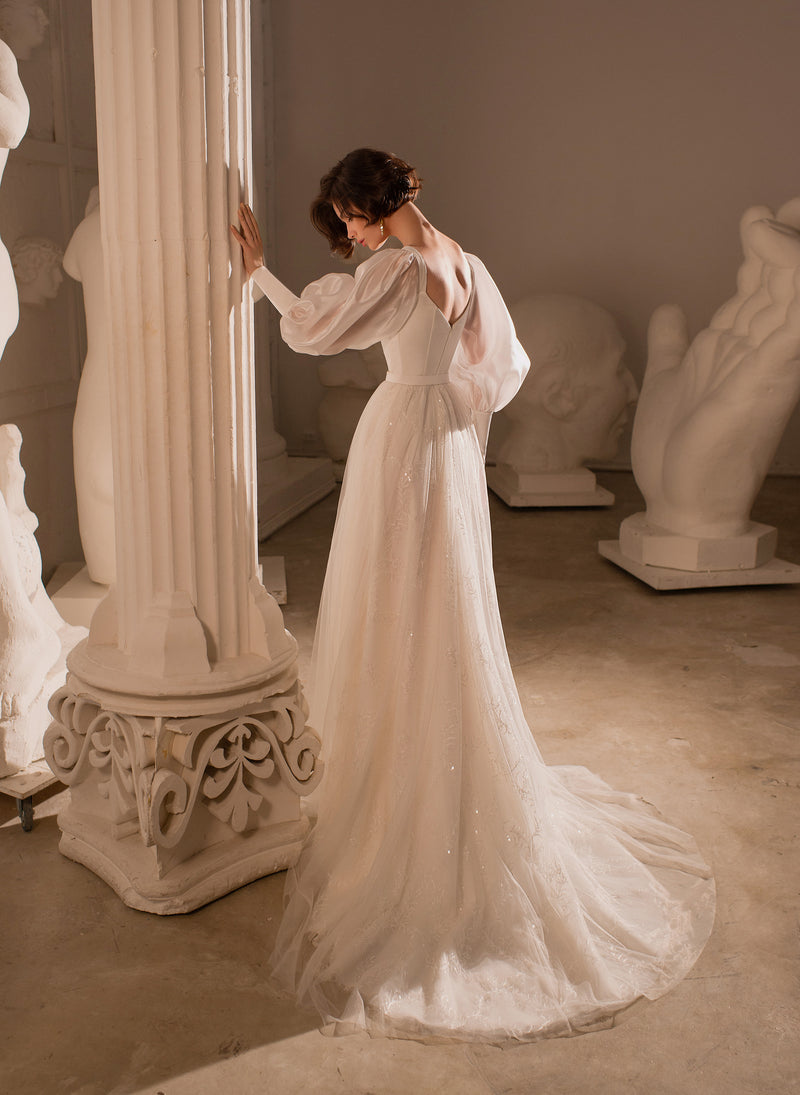 Vestido de novia evasé con mangas Julieta