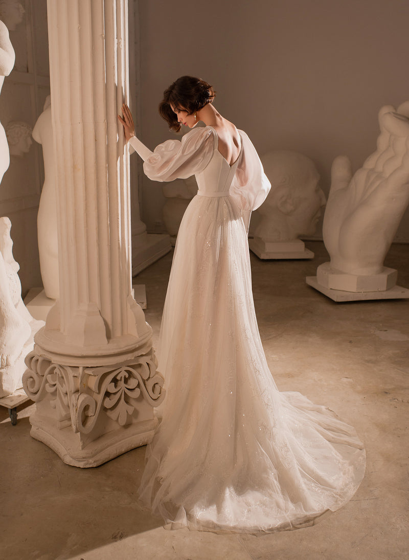 Juliet Sleeves A-Line Wedding Dress