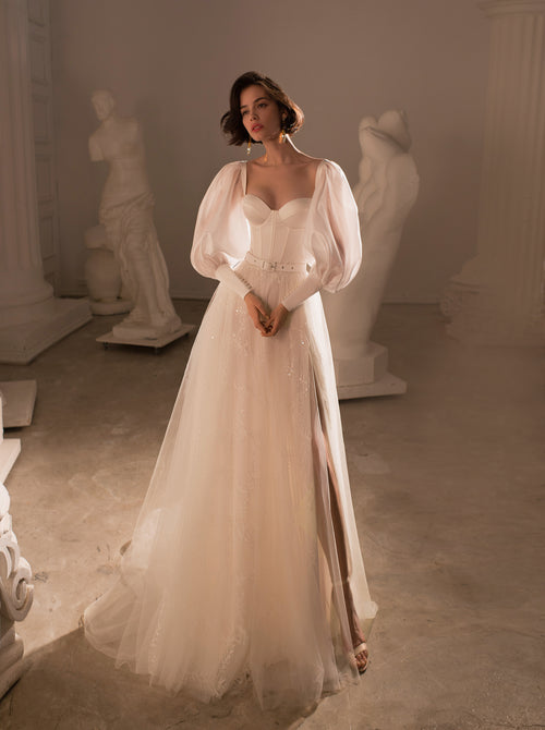 Robe de mariée trapèze à manches Juliette