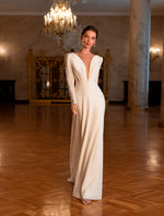 V-Neck Glitter Long Sleeve Wedding Dress