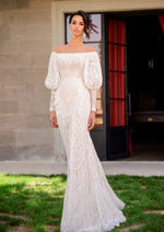 Bohemian Long Puffy Sleeve Lace Wedding Gown