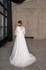 Sheer Long Sleeve V-Neck Plus Size Wedding Dress