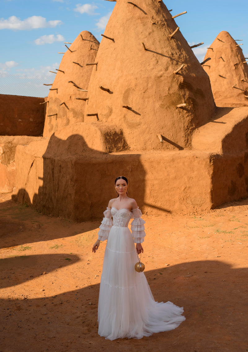 Femininity: Strapless Wedding Dress with Removable Sleeves