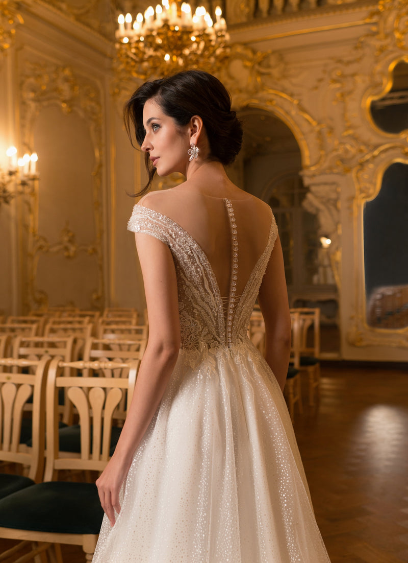 Glamorous V-Neck Glitter A-Line Wedding Dress Glamorous V-Neck Glitter A-Line Wedding Dress