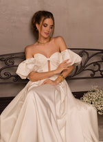 Strapless Satin Wedding Dress with Removable Puffy Sleeves