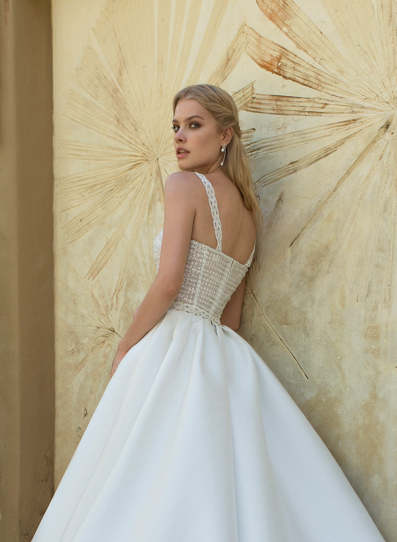 Square Neckline A-Line Mikado Wedding Dress