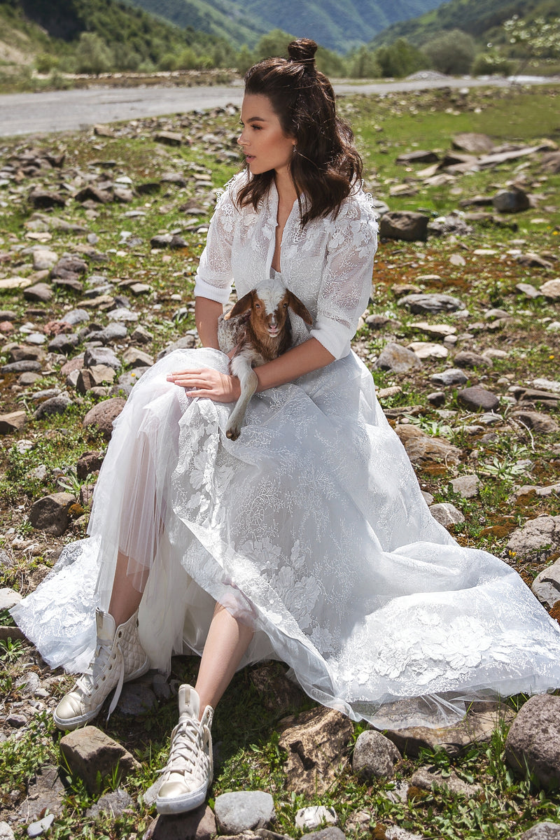 Strapless Sweetheart Midi Wedding Dress with Jacket HAREM's Brides Strapless Sweetheart Midi Wedding Dress with Jacket HAREM's Brides