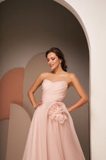 Sweetheart Style Midi Pink Dress with 3-D Rose