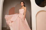 Sweetheart Style Midi Pink Dress with 3-D Rose