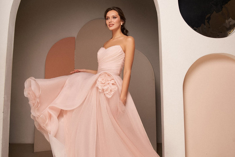 TK Sweetheart Style Midi Pink Dress with 3 D Rose EU34