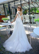 A-Line Illussion Neckline Glitter Wedding Gown