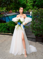 Chic Strapless A-Line Wedding Dress with Removable Sleeves