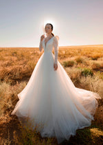Sheer Long Sleeve A-Line Wedding Gown