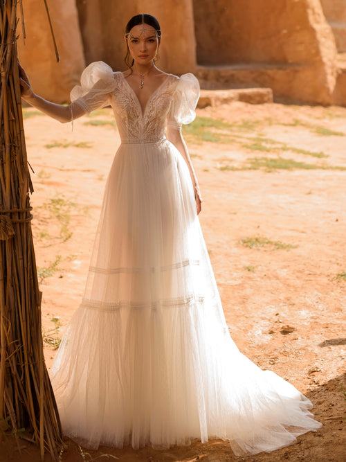 Pretty Short Sleeve A-Line Wedding Dress