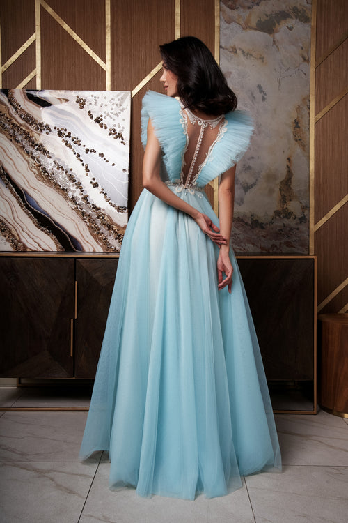Vestido Maxi Asas de Anjo com Decote em V