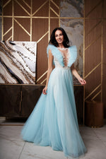 Vestido Maxi Asas de Anjo com Decote em V