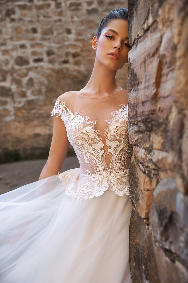Illusion Neckline A-Line Wedding Dress HAREM's Brides Illusion Neckline A-Line Wedding Dress HAREM's Brides