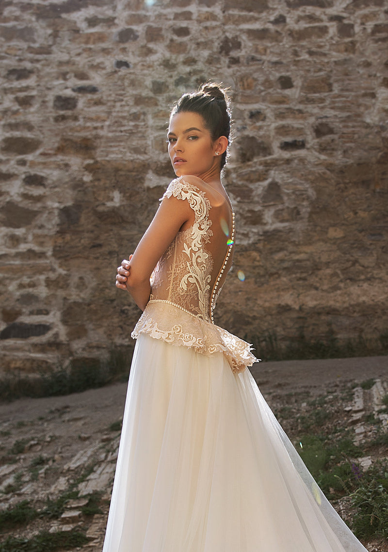 Illusion Neckline A-Line Wedding Dress HAREM's Brides Illusion Neckline A-Line Wedding Dress HAREM's Brides
