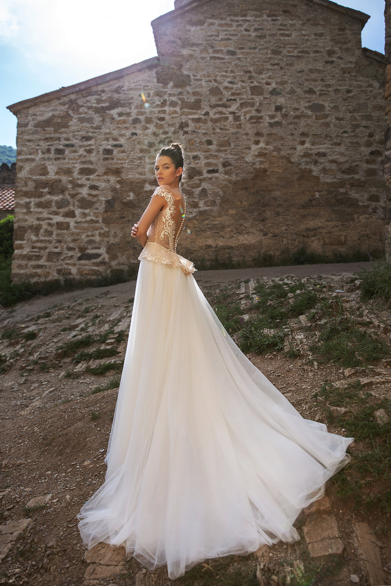 Illusion Neckline A-Line Wedding Dress HAREM's Brides Illusion Neckline A-Line Wedding Dress HAREM's Brides