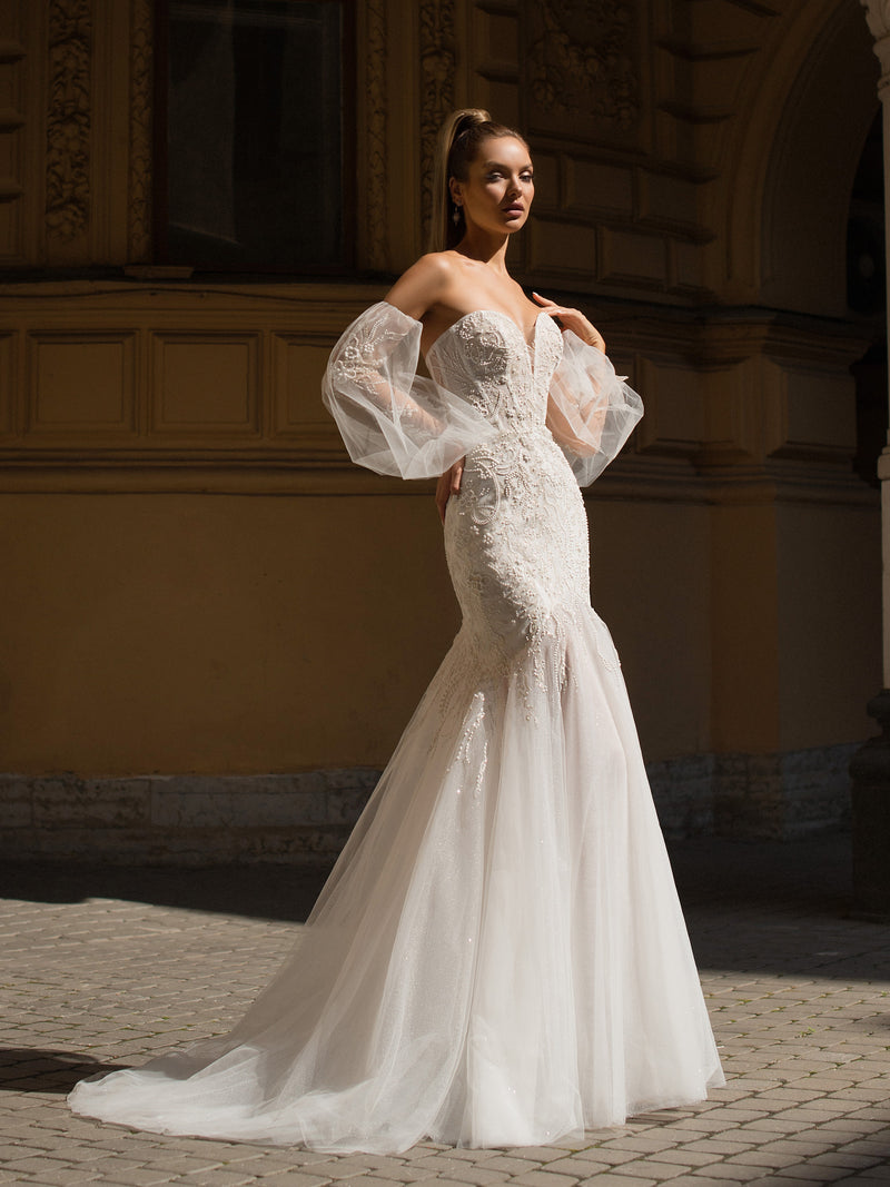 Trumpet Wedding Dress with Removable Sleeves