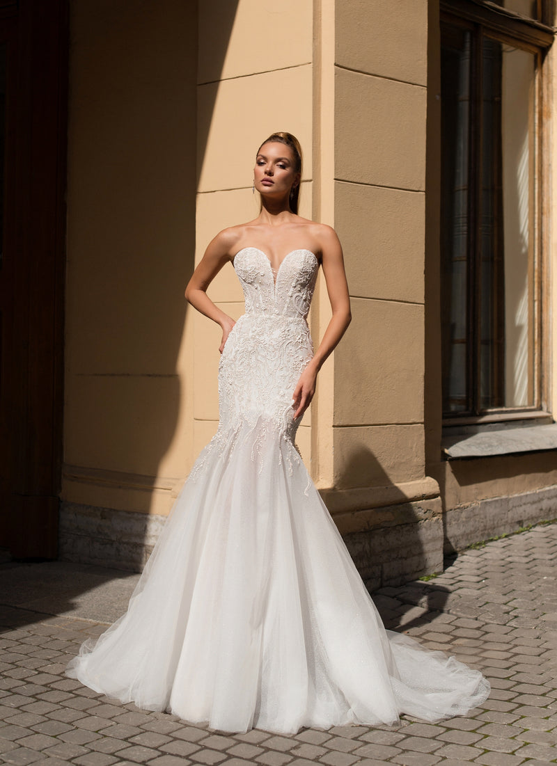 Trumpet Wedding Dress with Removable Sleeves