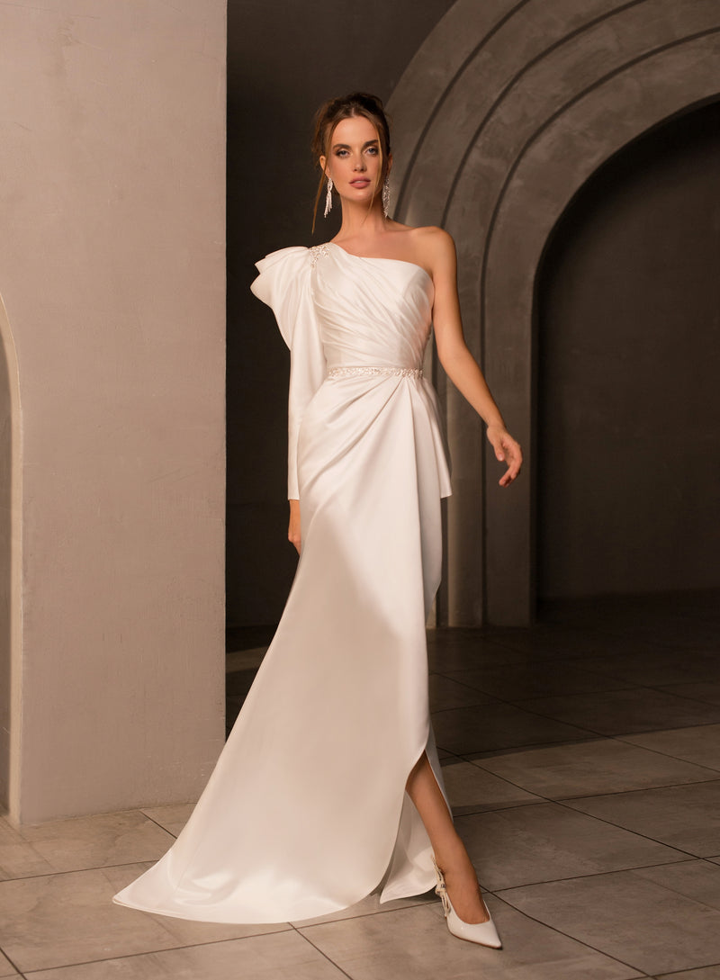 Elegant One-Shoulder Asymmetrical Bridal Gown Elegant One-Shoulder Asymmetrical Bridal Gown