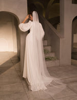 Delicado vestido de novia modesto de manga larga