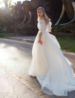 Polka Dot Off-shoulder Ball Gown Wedding Dress