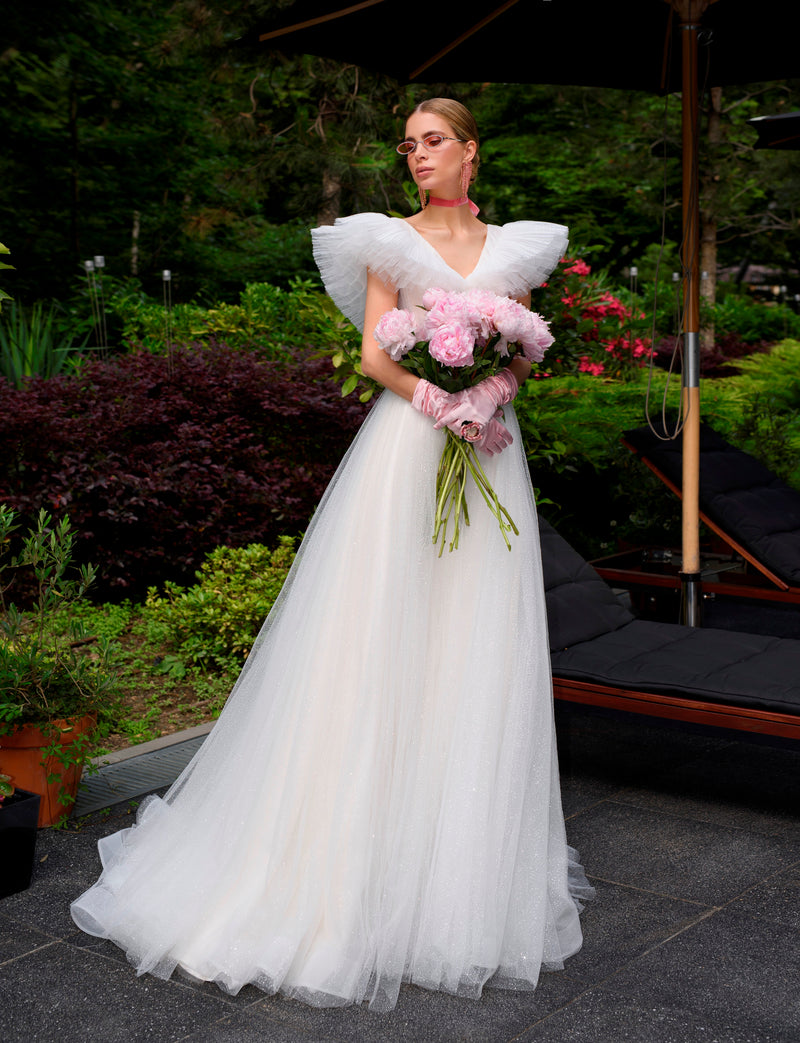 Robe de mariée trapèze angélique à paillettes
