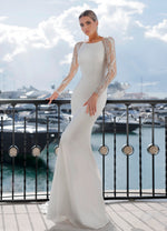Deslumbrante vestido de noiva sereia de manga comprida