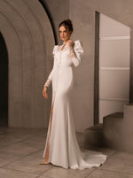 Elegante vestido de noiva sereia de manga comprida modesto