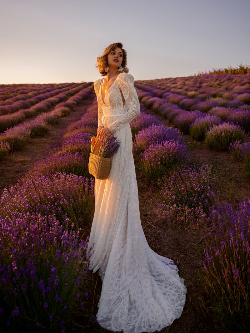 Vestido de novia de encaje con bolero