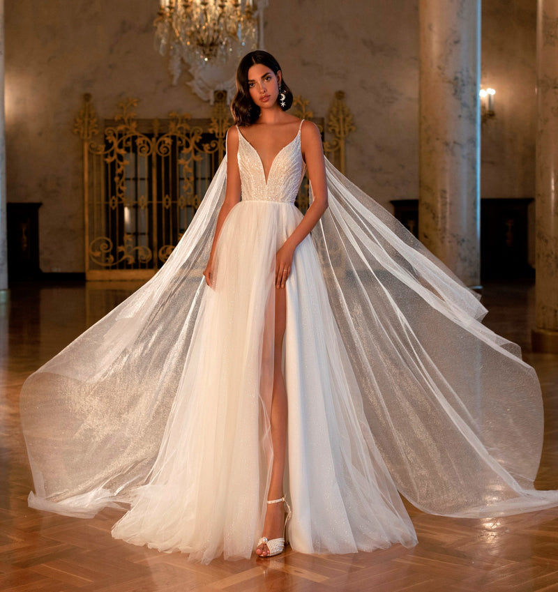 Vestido de noiva linha A com asas de anjo – HAREM's Brides