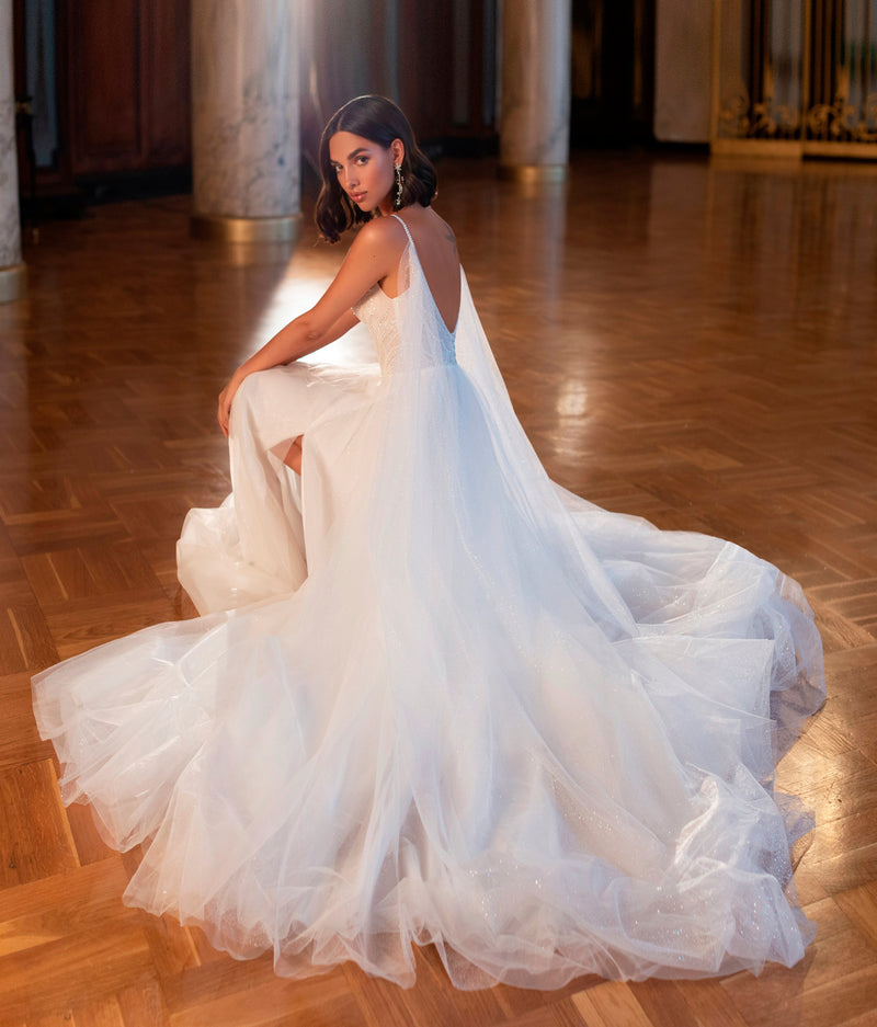 angel white dress A-Line Wedding Dress With Angel Wings – HAREM's Brides